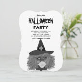 大人向け ブラック＆ホワイト ウィッチ ハロウィン パーティー 招待状 (スタンド正面)