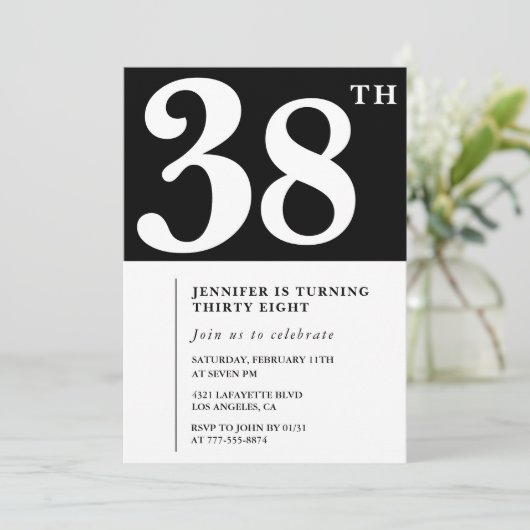 大人女子のためのシンプルな38歳の誕生日パーティーの招待状 招待状 (スタンド正面)