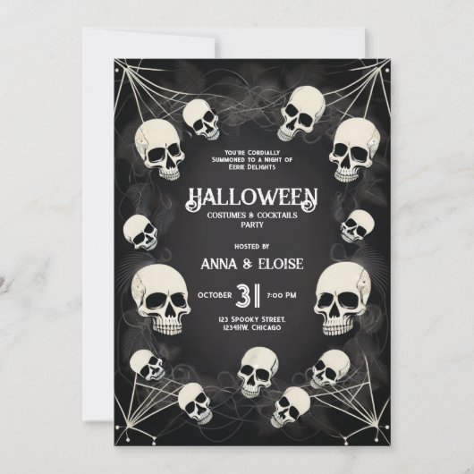 大人用ドクロクモの巣QRコード ハロウィンパーティー 招待状 (正面)
