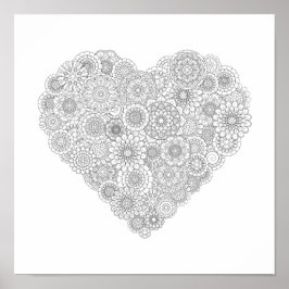 大人着色花ハートポスター（小） ポスター