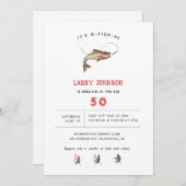 大人素朴魚釣りをテーマにした誕生日パーティー 招待状 (正面/裏面)