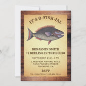 大人素朴魚釣り誕生日パーティーへの招待 招待状 (正面)