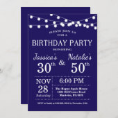 大人誕生日パーティー招待ネービーブルー 招待状 (正面/裏面)