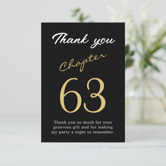 大人誕生日ブラック金ゴールド任意の年齢 サンキューカード (スタンド正面)