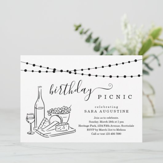 大人誕生日ワインピクニックパーティの招待状 招待状 (スタンド正面)