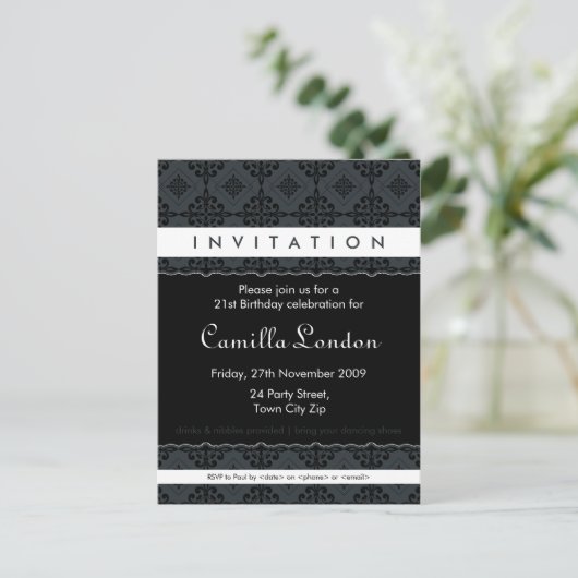 大人誕生日招待状::パターン（の模様が）ある全L3 インビテーションポストカード (スタンド正面)