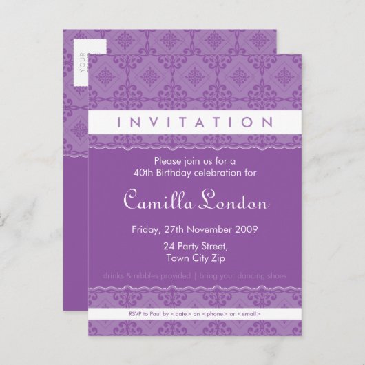 大人誕生日招待状::パターン(の模様が)ある完全L1 インビテーションポストカード (正面/裏面)