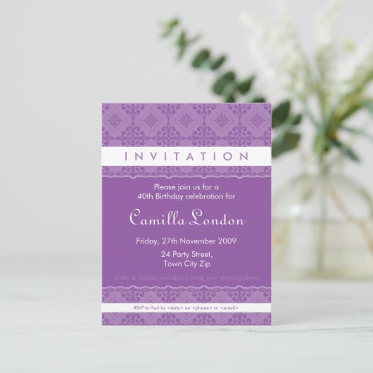 大人誕生日招待状::パターン(の模様が)ある完全L1 インビテーションポストカード (スタンド正面)