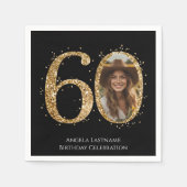 大人金ゴールドグリッター60番目の誕生日写真 スタンダードカクテルナプキン (正面)
