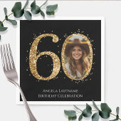 大人金ゴールドグリッター60番目の誕生日写真 スタンダードカクテルナプキン