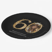 大人金ゴールドグリッター60番目の誕生日写真 ペーパープレート (アングル)