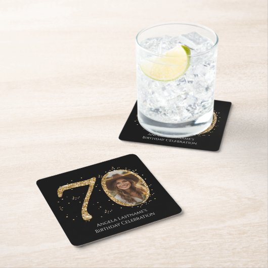 大人金ゴールドグリッター70番目の誕生日写真 スクエアペーパーコースター (インサイチュ)