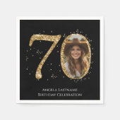 大人金ゴールドグリッター70番目の誕生日写真 スタンダードカクテルナプキン (正面)