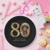 大人金ゴールドグリッター80番目の誕生日写真 ペーパープレート (パーティー)
