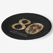 大人金ゴールドグリッター80番目の誕生日写真 ペーパープレート (アングル)