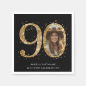 大人金ゴールドグリッター90番目の誕生日写真 スタンダードカクテルナプキン (正面)