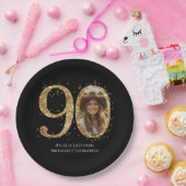 大人金ゴールドグリッター90番目の誕生日写真 ペーパープレート (パーティー)