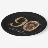 大人金ゴールドグリッター90番目の誕生日写真 ペーパープレート (アングル)