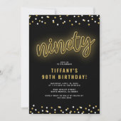 大人金ゴールドネオン90歳の誕生日パーティー 招待状 (正面)