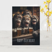 大人飲のパブでビールを飲むサルおもしろいたち カード (黄色い花)