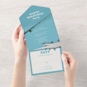 大人魚釣りをテーマにした誕生日パーティー オールインワン招待状 (貼ってはがせる)