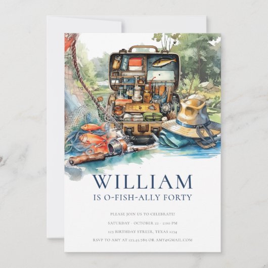 大人魚釣り誕生日パーティー任意の年齢 招待状 (正面)