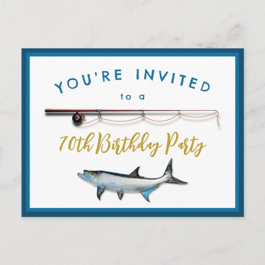 大人魚釣り誕生日会の招待状 ポストカード (正面)