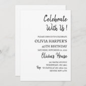 大人40歳の誕生日招待状 – ブラック&ホワイト 招待状 (正面/裏面)