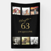 大人6枚フォトブラックと金ゴールド任意の年齢の誕生日 横断幕 (縦)