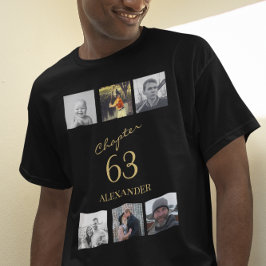 大人6枚フォトブラックと金ゴールド任意の年齢の誕生日 Tシャツ