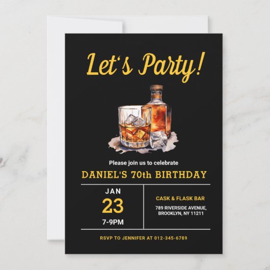 大人70年ウイスキーバーボン誕生日パーティー 招待状 (正面)