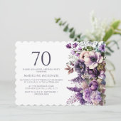 大人70歳の誕生日お祝いにエレガントな紫の花 招待状 (スタンド正面)