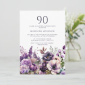 大人90歳の誕生日おめでとう エレガントな紫の花 招待状 (スタンド正面)