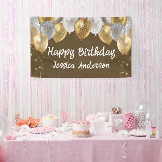大人 誕生日 シルバー ゴールド 風船 クラフト紙 横断幕 (パーティー)