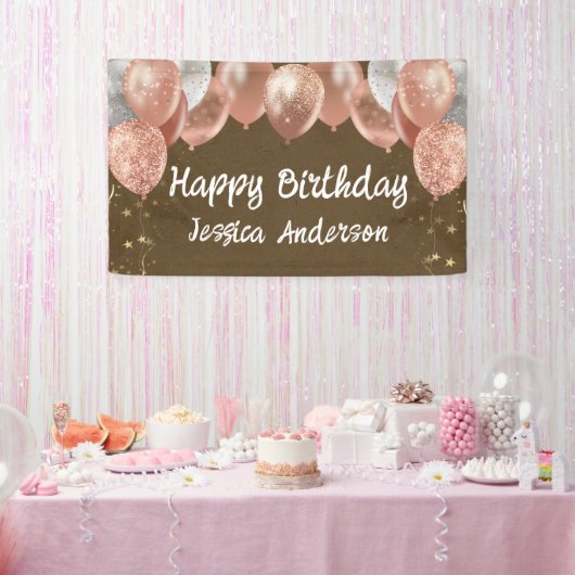 大人 誕生日 シルバー ピンク 風船 クラフト紙 横断幕 (パーティー)
