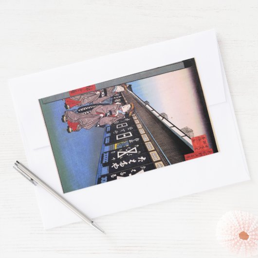 大伝馬町に木綿製品が並ぶ店(大てんま町木綿店) 長方形シール (封筒)