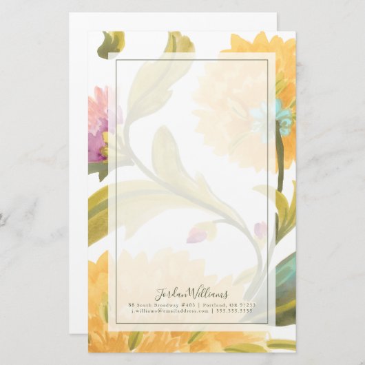 大修道院の花のタイル-黄色い花 便箋 (正面/裏面)