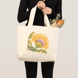 大修道院の花のタイル-黄色 ラージトートバッグ