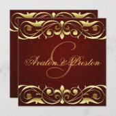 大公妃金ゴールドスクロール革招待状 招待状 (正面/裏面)