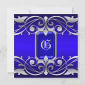 大公妃青い宝石の銀スクロール招待状 招待状 (正面)