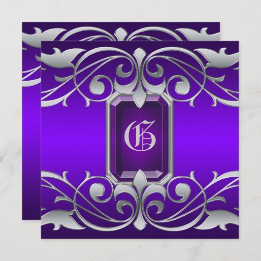 大公爵パープルジュエルスクロール招待状 招待状 (正面/裏面)