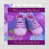 大切で甘いベビーシャワー招待状のピンクの靴 招待状 (正面/裏面)