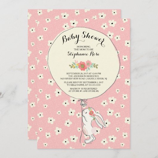 大切なうさぎの女の子 ベビーシャワーの招待状 招待状 (正面/裏面)