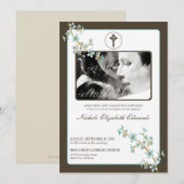 大切なアクアチェリーブロッサム洗礼招待状 招待状 (正面/裏面)