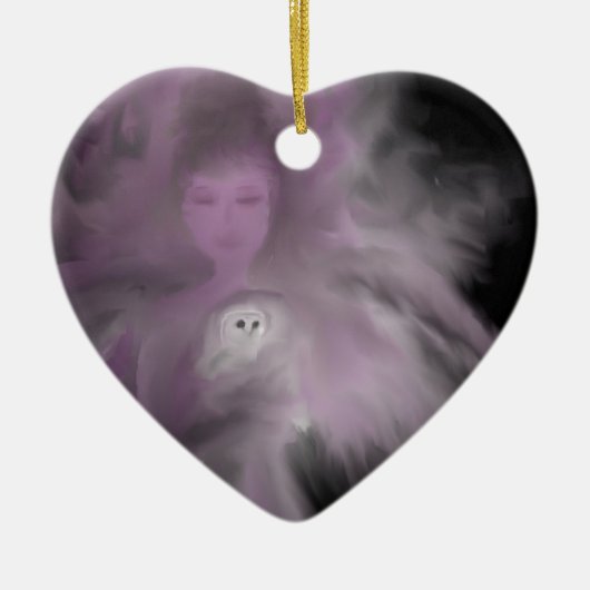 大切なフクロウの天使 セラミックオーナメント (正面)