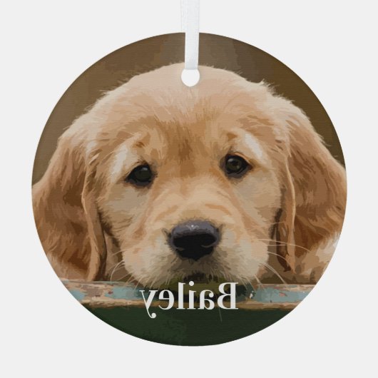 大切なペットの写真 犬好きな人のための 現代的でシンプルな 記念品 ガラスオーナメント (裏面)