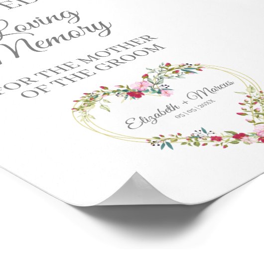 大切な人の席を確保 結婚式 思い出の花のハート ポスター (角)