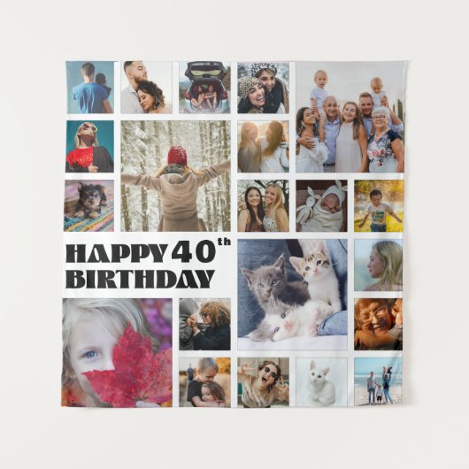 大切な人の生涯の思い出を祝うモダンなフォトコラージュ タペストリー (正面)