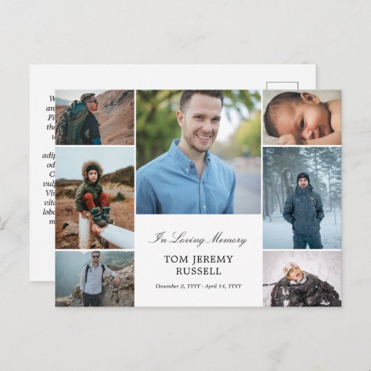 大切な人への追悼写真コラージュ 訃報のお知らせ ポストカード (正面/裏面)
