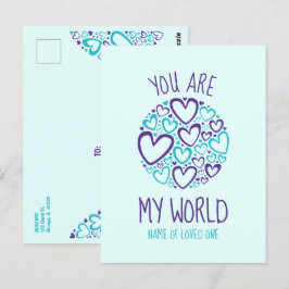 大切な人へ 愛の世界 ブルーパープルのハート ポストカード